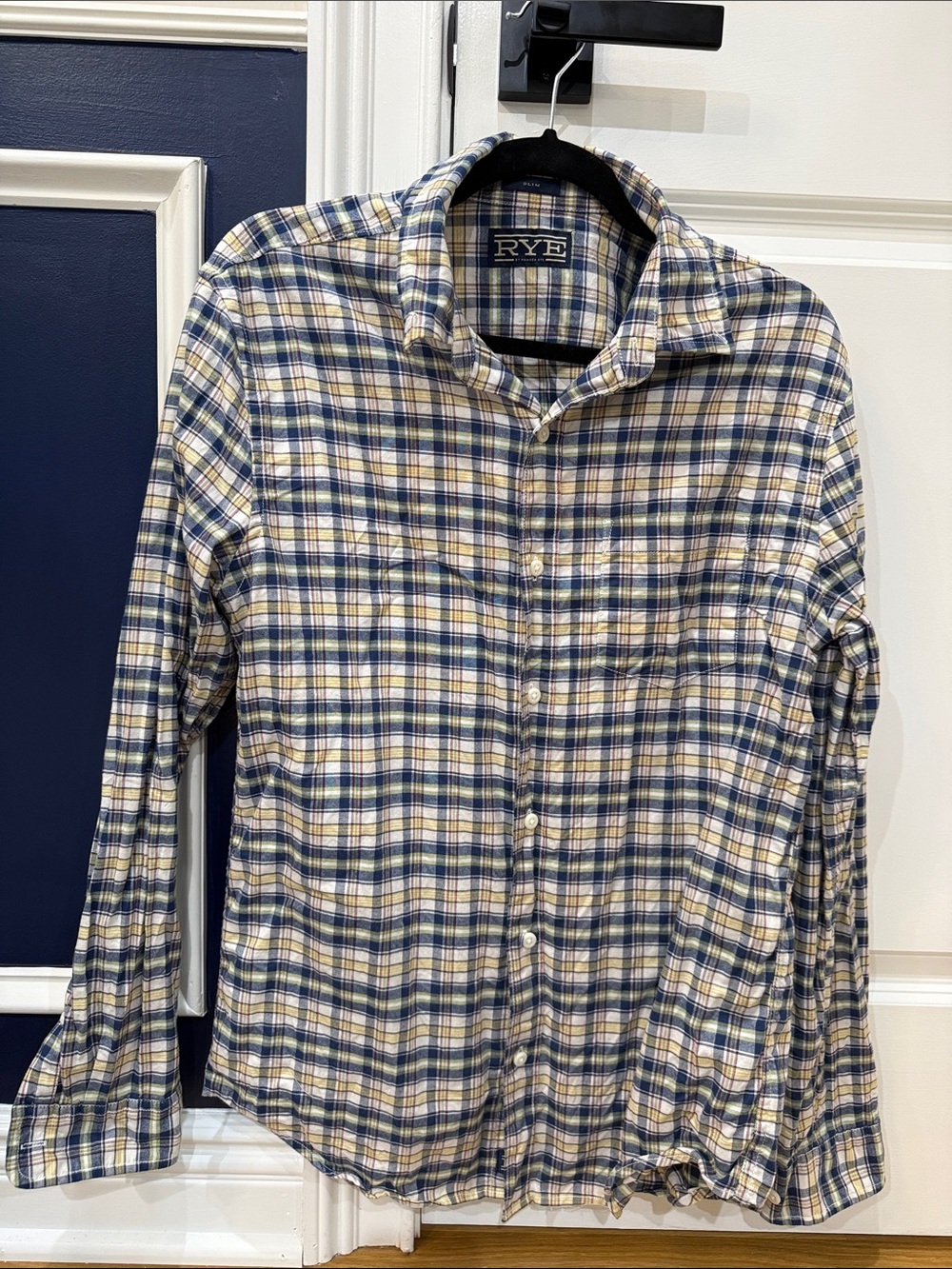RYE Blue and Cream Plaid Long-Sleeve Button-Down Shirt
